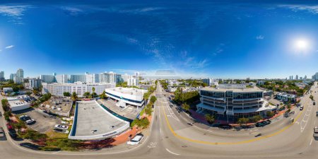 Téléchargez les photos : Miami Beach, FL, USA - January 10, 2023: Aerial equirectangular photo Buro shared work space office building Miami Beach Alton Road - en image libre de droit