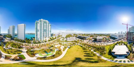 Photo for Miami Beach, FL, USA - January 10, 2023: Aerial equirectangular photo Miami Beach Canopy Park - Royalty Free Image