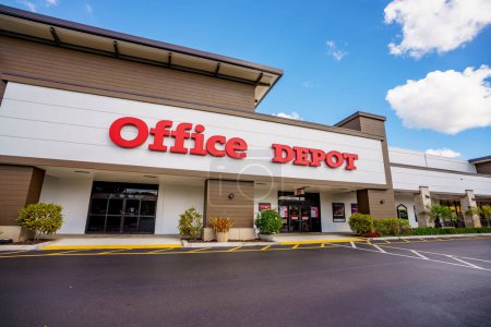 Photo for Davie, FL, USA - January 12, 2023: Photo of shops and restaurants at Tower Shops outdoor mall Davie Florida Office Depot - Royalty Free Image