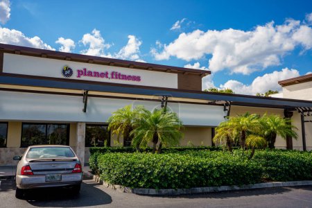 Photo for Davie, FL, USA - January 12, 2023: Photo of shops and restaurants at Tower Shops outdoor mall Davie Florida Planet Fitness Gym - Royalty Free Image