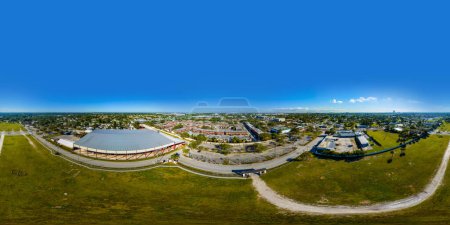 Téléchargez les photos : Davie, FL, USA - January 12, 2023: Aerial 360 equirectangular photo of Bergeron Rodeo Grounds Davie Florida - en image libre de droit