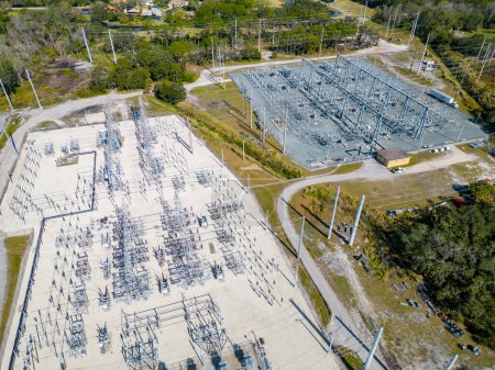 Foto de Aerial photo inspection electric power relay station Electrical substation - Imagen libre de derechos