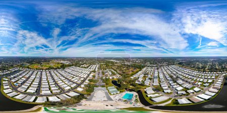 Photo for Aerial drone 360 equirectangular spherical panorama mobile home trailer park Sarasota Florida USA - Royalty Free Image