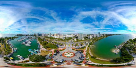 Aerial drone 360 equirectangular spherical panorama photo Sarasota Marina and bay