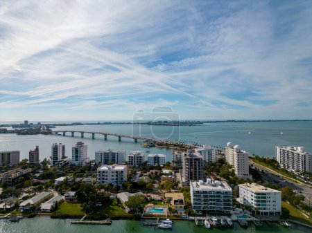 Photo for Aerial photo waterfront condominiums Sarasota FL - Royalty Free Image