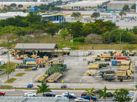 Téléchargez les photos : Aerial photo military vehicle compound - en image libre de droit