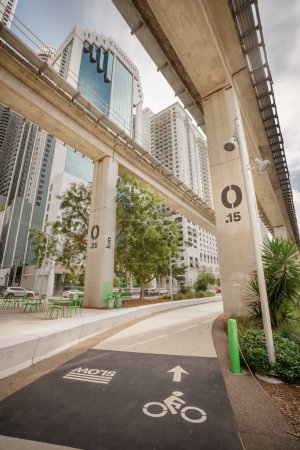 Underline Miami walking and biking path under the Miami Metrorail tram tracks