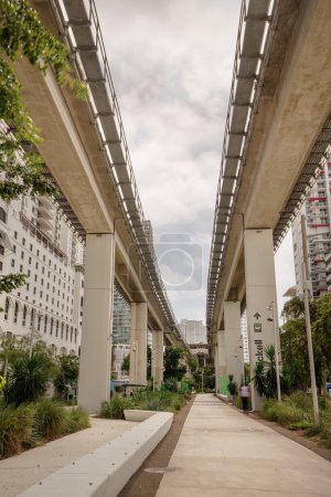 Photo for Underline Miami walking and biking path under the Miami Metrorail tram tracks - Royalty Free Image