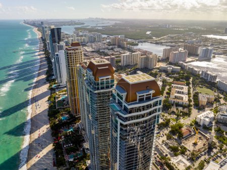 Photo for Aerial drone photo Sunny Isles Beach highrise condominiums lining the beach - Royalty Free Image