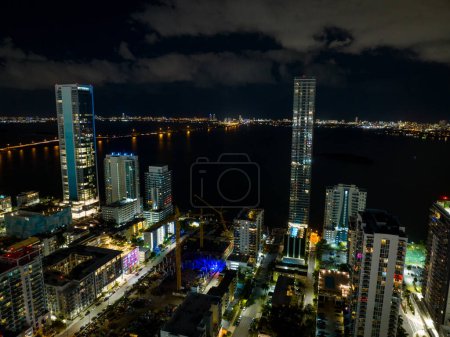 Photo for Aerial night image of highrise towers Edgewater Miami Paraiso District - Royalty Free Image
