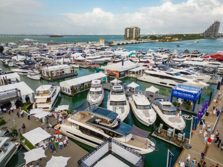 Photo for Miami, FL, USA - February 18, 2023: Aerial drone photo Miami International Boat Show - Royalty Free Image