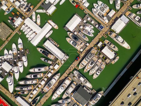 Photo for Aerial overhead photo Miami International Boat Show on Sunday - Royalty Free Image