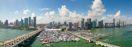 Photo for Aerial drone panorama Miami International Boat Show 2023 - Royalty Free Image