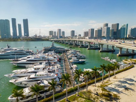 Téléchargez les photos : Miami yachts and bridges. Aerial drone photo - en image libre de droit