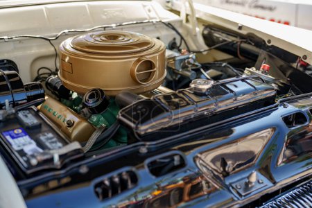 Photo for Weston, FL, USA - March 12, 2023: Image of a Mercury sports car vintage American carburetor - Royalty Free Image
