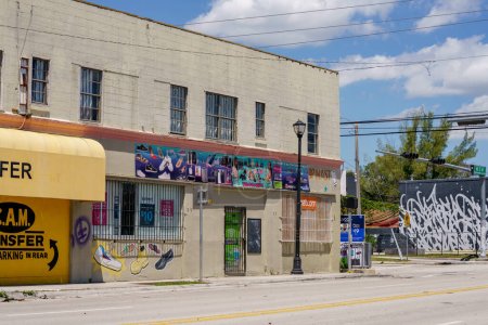 Photo for Little Haiti Miami, FL, USA - April 18, 2023: Businesses in Little Haiti Miami high crime area - Royalty Free Image