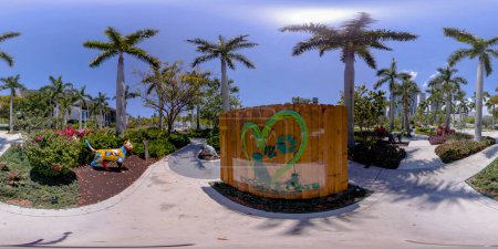 Photo for Brickell, FL, USA - April 23, 2023: 360 equirectangular photo Miami Dogs and Cats Walkway art exhibit Maurice A Ferre Park - Royalty Free Image