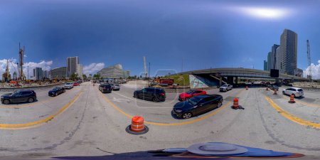 Photo for Brickell, FL, USA - April 23, 2023: 360 equirectangular photo Miami Signature Bridge construction site development stages - Royalty Free Image