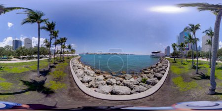 Photo for Brickell, FL, USA - April 23, 2023: 360 equirectangular photo Miami Bayfront Park and Biscayne Bay - Royalty Free Image