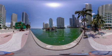 Photo for Brickell, FL, USA - April 23, 2023: 360 equirectangular photo Miami River tour boat - Royalty Free Image