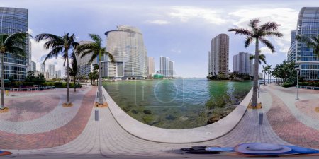 Photo for Brickell, FL, USA - April 23, 2023: 360 equirectangular photo Miami view of Miami River and Bricekll - Royalty Free Image