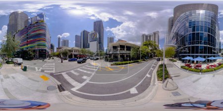Photo for Brickell, FL, USA - April 23, 2023: 360 equirectangular photo Miami highrise skyscrapers and city scene Sunday - Royalty Free Image