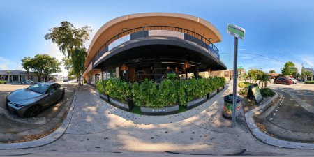 Photo for Miami, FL, USA - May 9, 2023: 360 equirectangular photo Calle Ocho known as Little Havana for it's Cuban art galleries and restaurants - Royalty Free Image