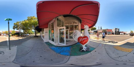 Photo for Miami, FL, USA - May 9, 2023: 360 equirectangular photo Calle Ocho known as Little Havana for it's Cuban art galleries and restaurants - Royalty Free Image