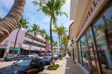 Photo for Palm Beach, FL, USA - May 11, 2023: Horizontal street view Worth Avenue shops and businesses - Royalty Free Image