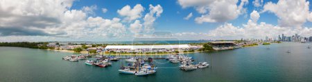 Photo for Miami, FL, USA - May 20, 2023: Aerial photo of the SoFlo Boat Show South Florida at Key Biscayne Marine Stadium - Royalty Free Image