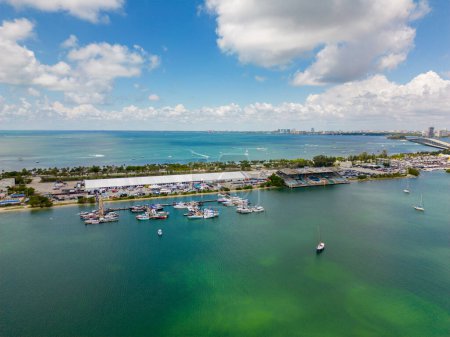 Photo for Miami, FL, USA - May 20, 2023: Aerial photo of the SoFlo Boat Show South Florida at Key Biscayne Marine Stadium - Royalty Free Image