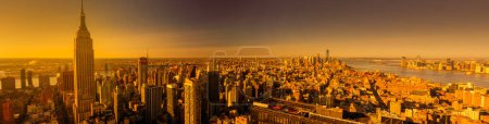 Photo for Aerial drone photo NYC orange haze from Canada fires 2023 - Royalty Free Image