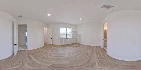 Photo for 360 equirectangular Virtual tour bedroom photo with doors open and window view - Royalty Free Image