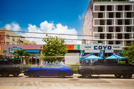 Photo for Miami, FL, USA - July 9, 2023: Long exposure photo of business and art at Wynwood art district - Royalty Free Image