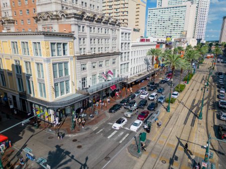 Photo for New Orleans, LA, USA - July 21, 2023: Aerial photo Downtown New Orleans Canal Street - Royalty Free Image