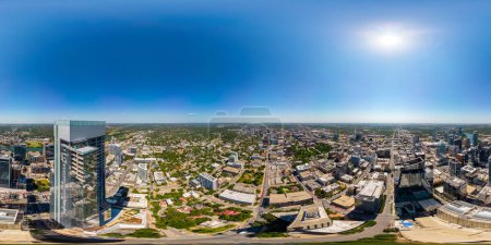 Photo for Aerial 360 equirectangular photo Downtown Austin Texas USA circa 2023 - Royalty Free Image