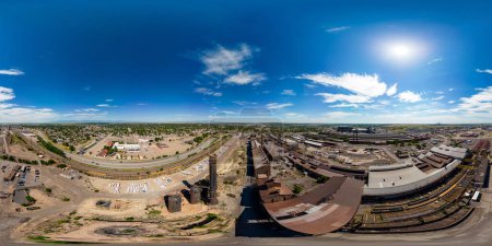 Photo for Aerial drone 360 equirectangular photo industrial rust steel and minerals factory in Pueblo Colorado - Royalty Free Image