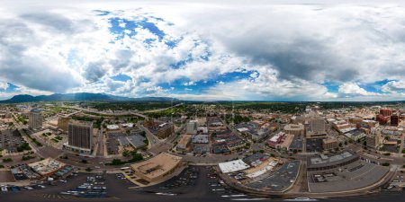 Foto de Aerial 360 drone panorama Downtown Colorado Springs USA equirectangular - Imagen libre de derechos