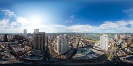 Photo for New Orleans, LA, USA - July 22, 2023: Aerial 360 equirectangular image of Downtown New Orleans Louisiana - Royalty Free Image