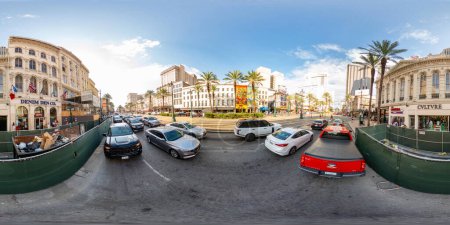 Photo for New Orleans, LA, USA - July 22, 2023: 360 equirectangular photo traffic on Canal Street Downtown New Orleans LA - Royalty Free Image