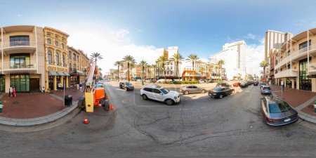 Photo for New Orleans, LA, USA - July 22, 2023: 360 equirectangular photo tourist shops at the historic Downtown New Orleans Canal Street - Royalty Free Image
