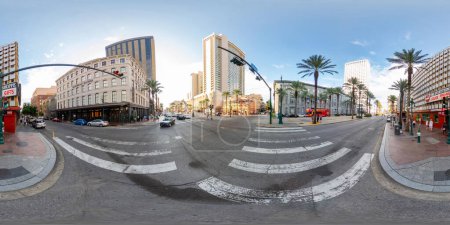 Photo for New Orleans, LA, USA - July 22, 2023: 360 equirectangular photo tourist destination Canal Street Downtown New Orleans Louisiana - Royalty Free Image