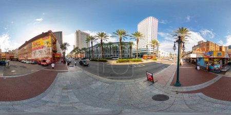 Photo for New Orleans, LA, USA - July 22, 2023: 360 equirectangular photo tourist destination Canal Street Downtown New Orleans Louisiana - Royalty Free Image