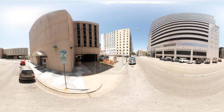 Photo for Austin, TX, USA - July 24, 2023: 360 equirectangular photo of the San Jacinto Building Downtown austin Texas - Royalty Free Image