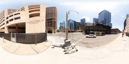 Photo for Austin, TX, USA - July 24, 2023: 360 equirectangular photo of the William P Hobby Jr State Office Building Downtown Austin Texas - Royalty Free Image