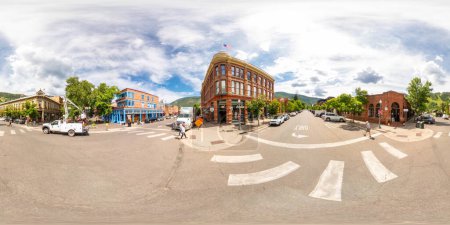 Photo for Aspen, CO, USA - July 27, 2023: 360 equirectangular panorama middle of the street Aspen Colorado - Royalty Free Image