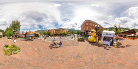 Photo for Aspen, CO, USA - July 27, 2023: 360 equirectangular panorama 31st Duck Derby sign up tent  Aspen Colorado - Royalty Free Image