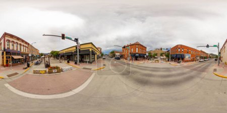 Photo for Salida, CO, USA - July 27, 2023: 360 equirectangular panorama shops on F Street Salida Colorado - Royalty Free Image