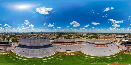 Photo for Austin, TX, USA - July 24, 2023: Aerial 360 equirectangular photo vr Darrell K Royal Texas Memorial Stadium Austin Texas - Royalty Free Image