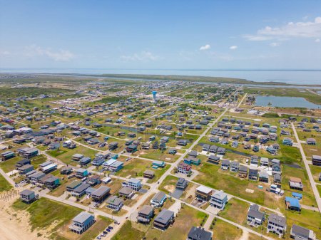 Photo for Aerial photo Gulf of Mexico homes in Crystal Beach Texas - Royalty Free Image